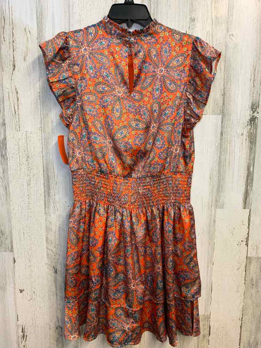 PRE-OWNED THML Dresses and Skirts Size L Orange Floral CAP SLEEVE Dress