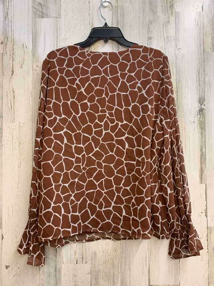 NWT INC Tops Size XXL BRN/WHT GIRAFFE PRINT LONG SLEEVES TOP