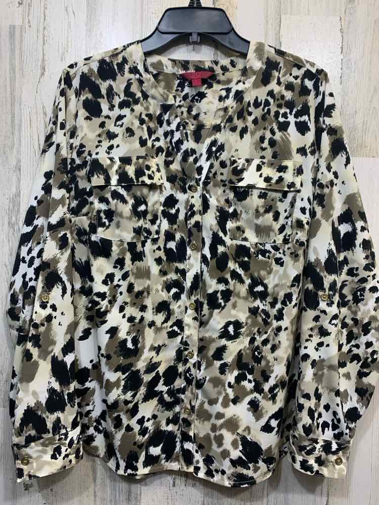 PRE-OWNED 212 COLLECTION Dresses and Skirts Size L BRN/BLK/WHT LEOPARD TOP/BUTTO
