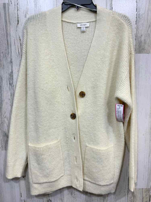 NWT ON 34TH Size M Tops Cream RIB KNIT LONG SLEEVE/V NECK BUTTON UP CARDIGAN