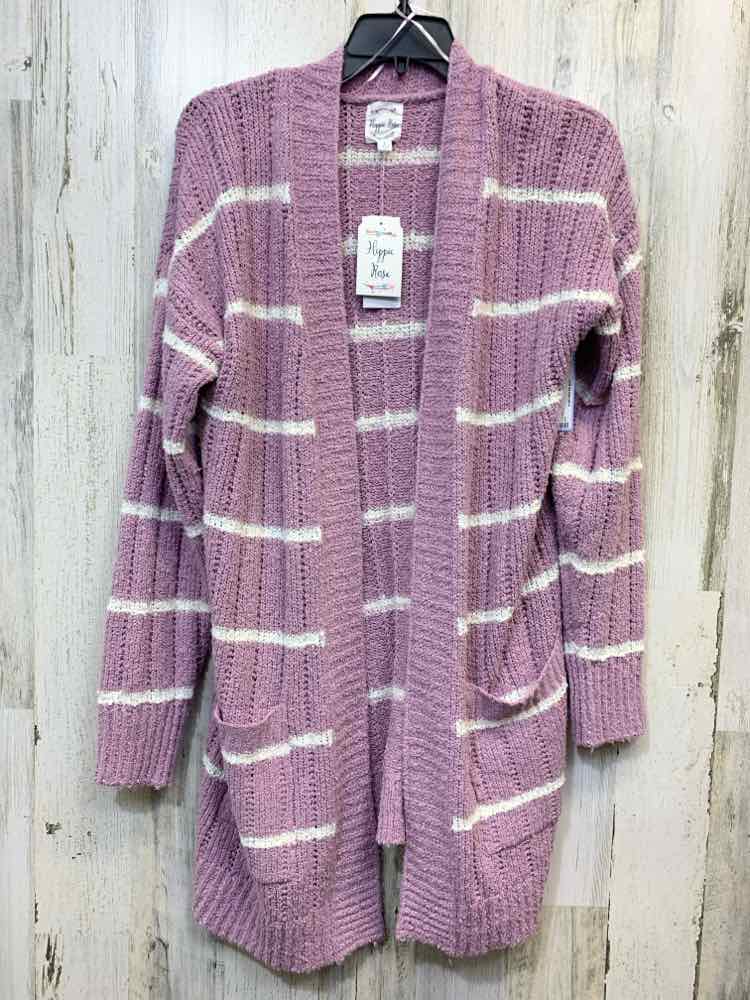 NWT HIPPIE ROSE Tops Size L LILAC/WHT Stripe CARDIGAN Cardigan