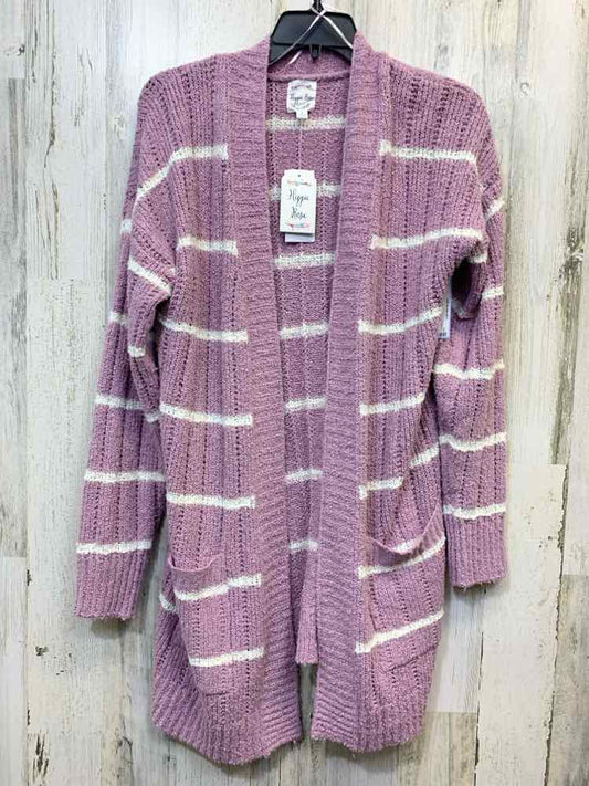 NWT HIPPIE ROSE Tops Size L LILAC/WHT Stripe CARDIGAN Cardigan