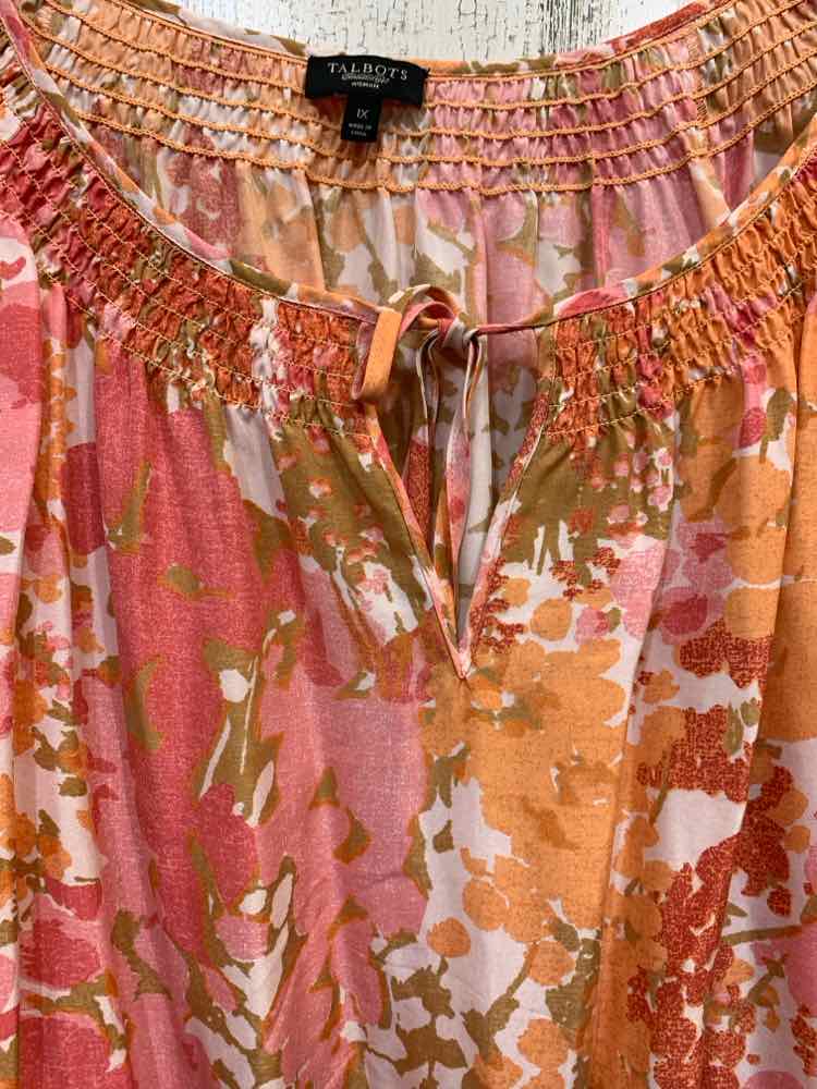 PRE-OWNED TALBOTS PLUS SIZES Size 1X WHITE/PINK/ORANGE/TAN Floral BLOUSE Dress/F