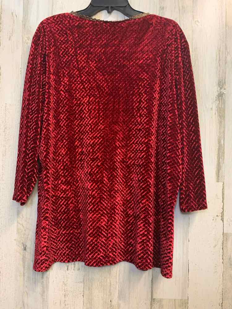 NOTATIONS PLUS SIZES Size 2X Red Velour LONG SLEEVES TOP
