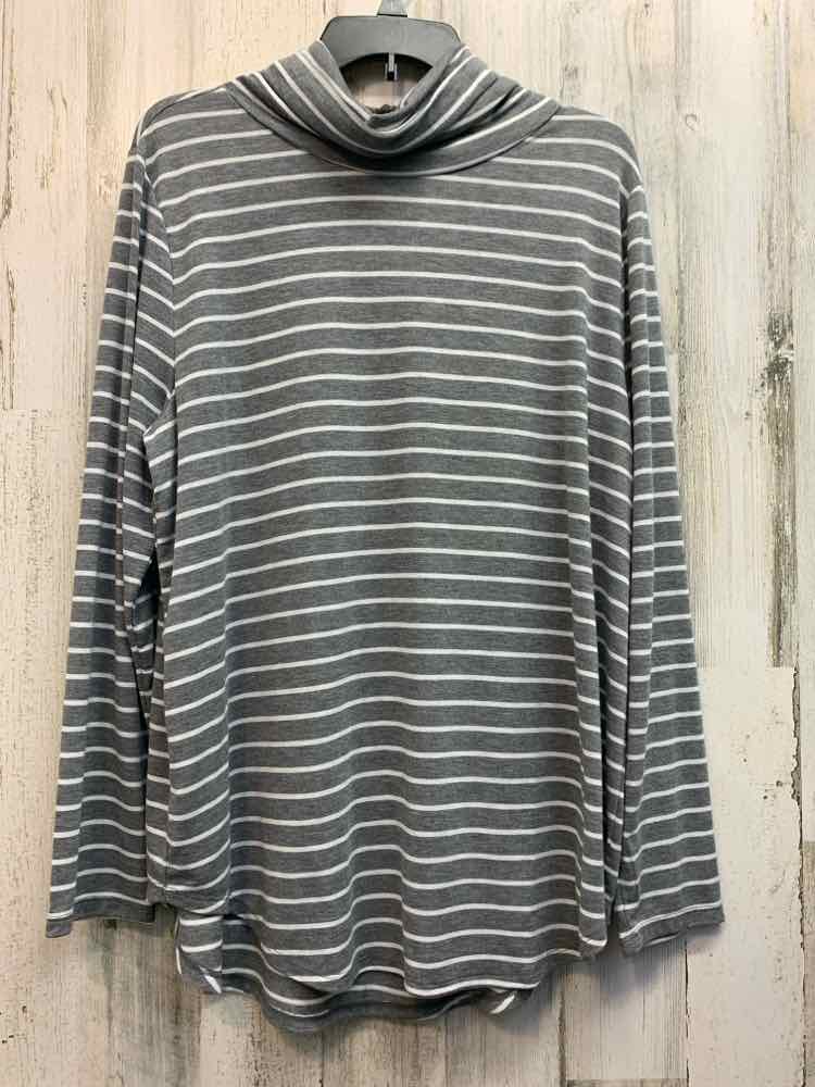 NWT LOFT Tops Size XL GRAY/WHT STRIPES TURTLENECK TOP