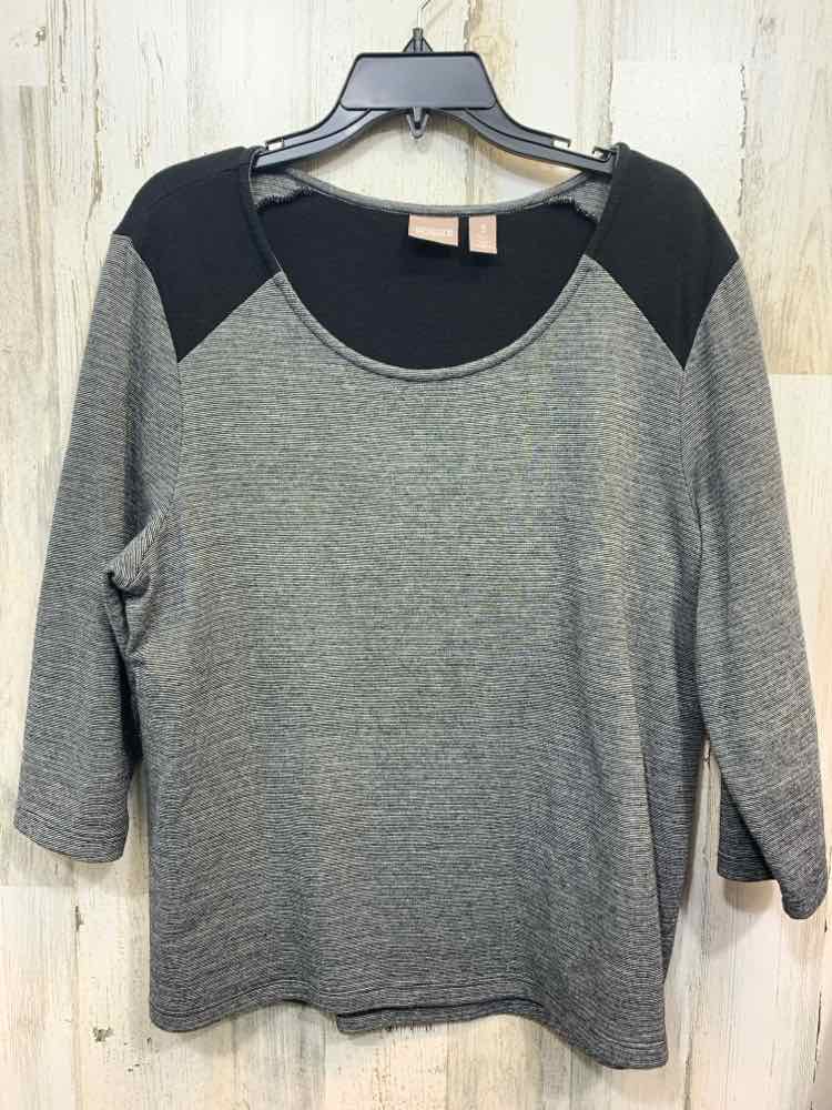 PRE-OWNED CHICOS Tops Size 3 BLACK/WHITE MINI STRIPES LONG SLEEVE Shirt/BLACK/WH