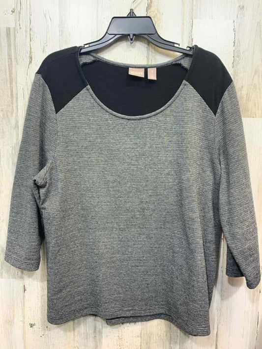 PRE-OWNED CHICOS Tops Size 3 BLACK/WHITE MINI STRIPES LONG SLEEVE Shirt/BLACK/WH