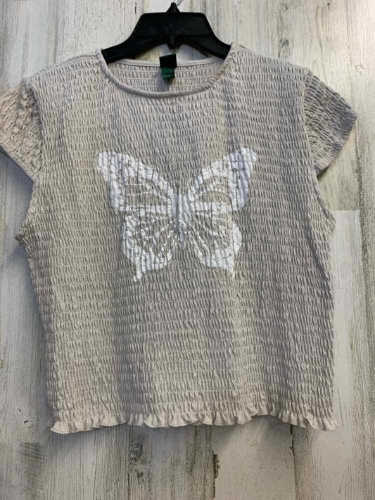 NWT WILD FABLE Tops Size XXL TAN/WHT BUTTERFLY CAP SLEEVE TOP
