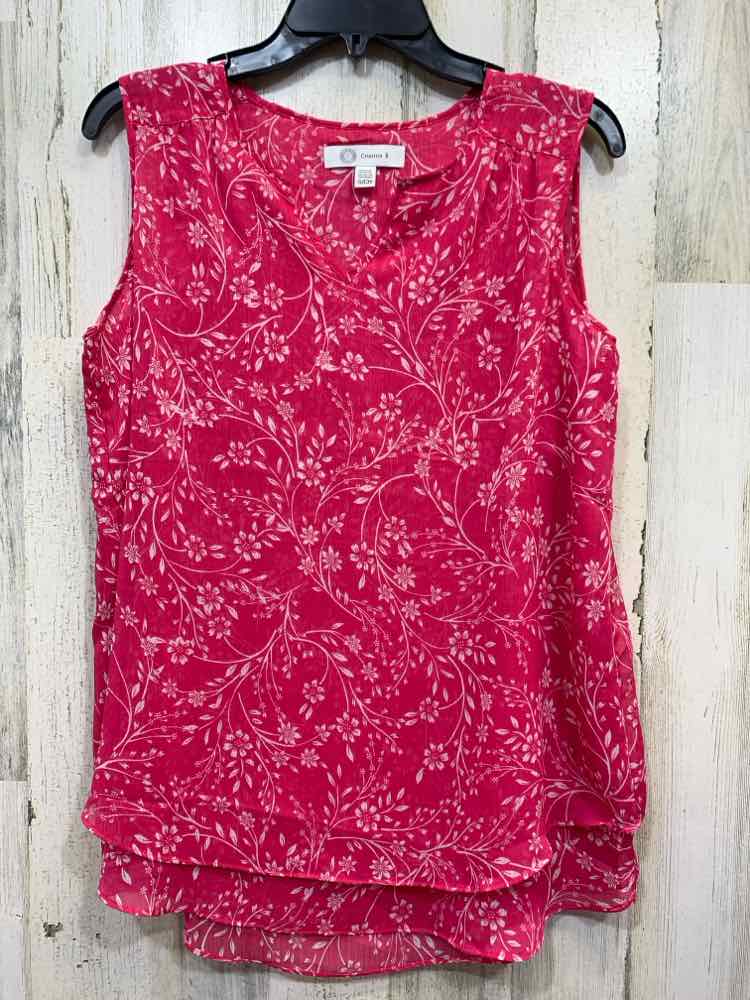 PRE-OWNED CRISTINA B Tops Size S PINK/WHITE Floral SLEEVELESS TOP/LAYERED W/ V-C