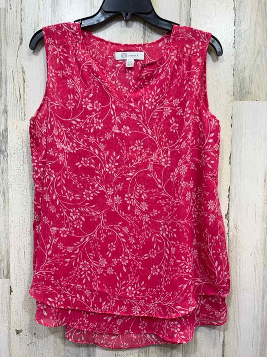 PRE-OWNED CRISTINA B Tops Size S PINK/WHITE Floral SLEEVELESS TOP/LAYERED W/ V-C