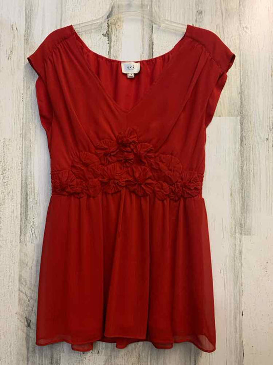 PRE-OWNED ECI Tops Size 8 Red SLEEVELESS TOP/V- CUT SLEEVELESS TOP. HAS FLORAL D