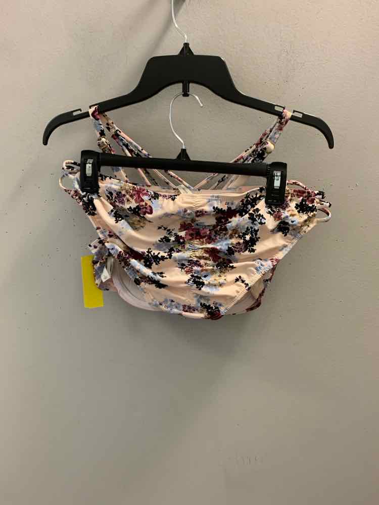 FRANCESCA'S Swimwear Size L BLUSH/BLK/PUR/LT BLU Floral 2PC Swimsuit