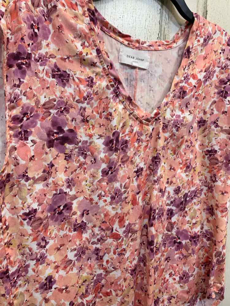PRE-OWNED Size S DEAR JOHN Tops PINK/LVDER Floral SHORT SLEEVES /FLORAL