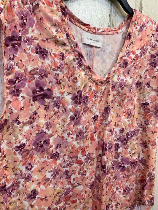 PRE-OWNED Size S DEAR JOHN Tops PINK/LVDER Floral SHORT SLEEVES /FLORAL