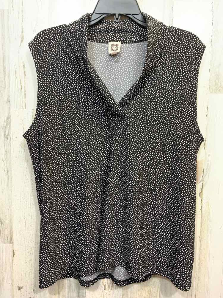PRE-OWNED ANNE KLEIN Tops Size XL BLK/WHT Polka Dot SLEEVELESS Blouse/CUFFED SLE