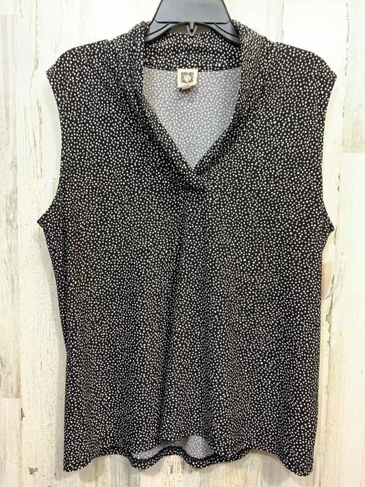 PRE-OWNED ANNE KLEIN Tops Size XL BLK/WHT Polka Dot SLEEVELESS Blouse/CUFFED SLE