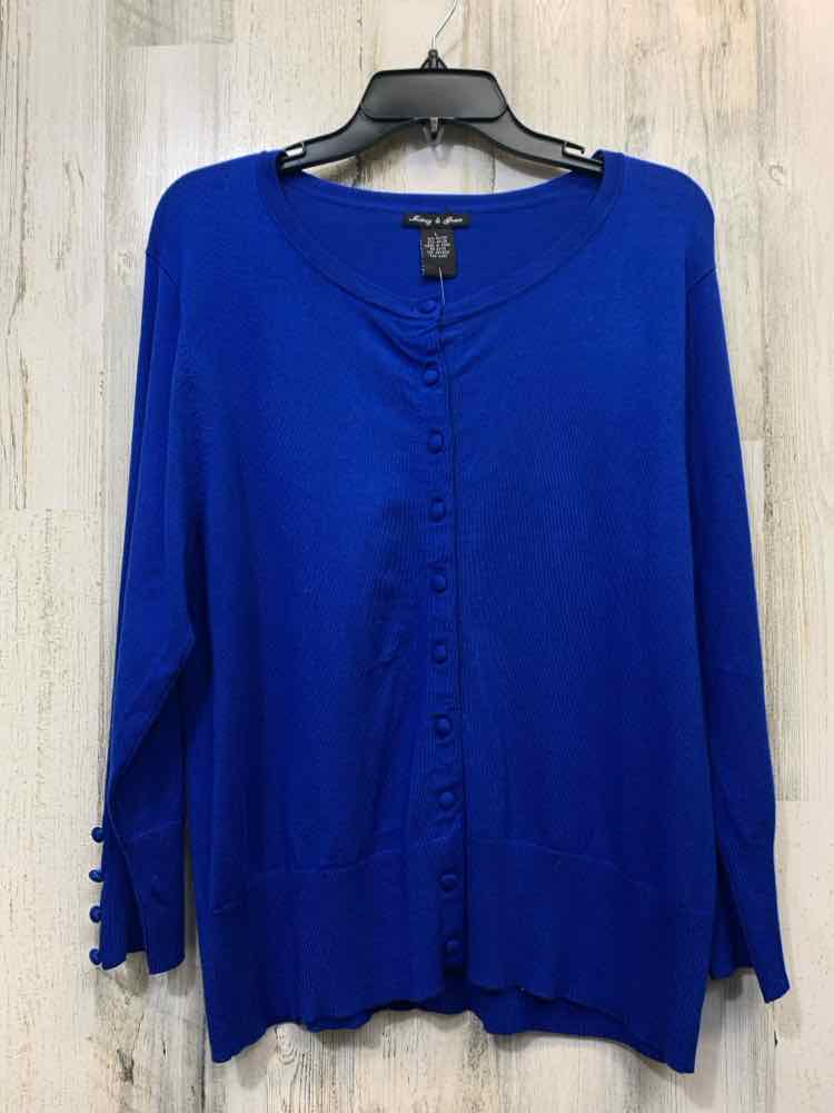 NWT AUDREY & GRACE Tops Size L Royal Blue Solid SWEATER Sweater/ROYAL BLUE BUTTO