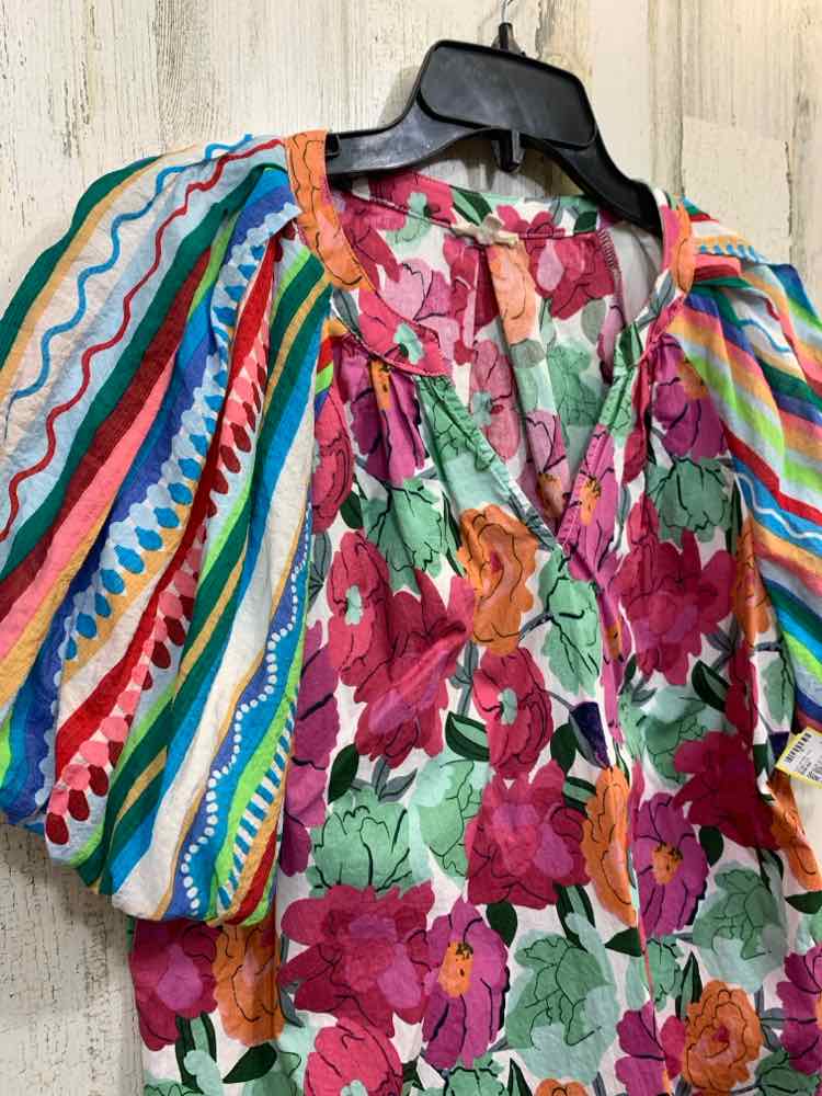 PRE-OWNED JODIFL Tops Size M PURPLE/GREEN/FUSH/WHITE/ORANGE Floral Blouse/FLORAL