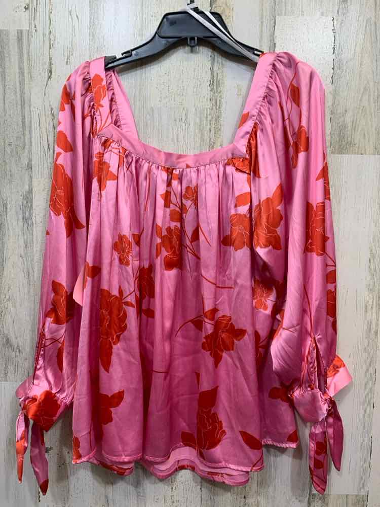 NWT JESSICA SIMPSON PLUS SIZES Size 2X PINK/RED TROPICAL 3/4 SLEEVE Blouse/TROPI