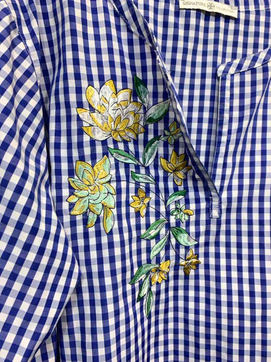 PRE-OWNED SIGNATURE COLLECTION PLUS SIZES Size 3X BLUE/WHITE/YELLOW/GREEN Blouse