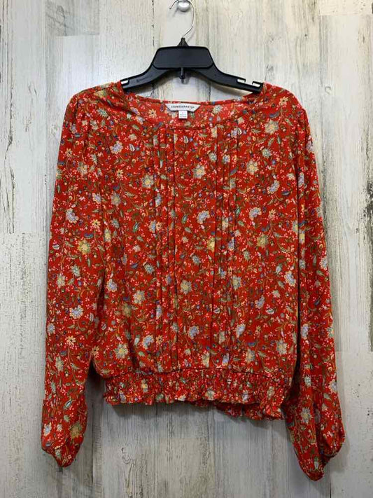 PRE-OWNED COUNTER ART Tops Size L Red Floral LONG SLEEVES TOP/WHT/YLOW/BLUE ELAS