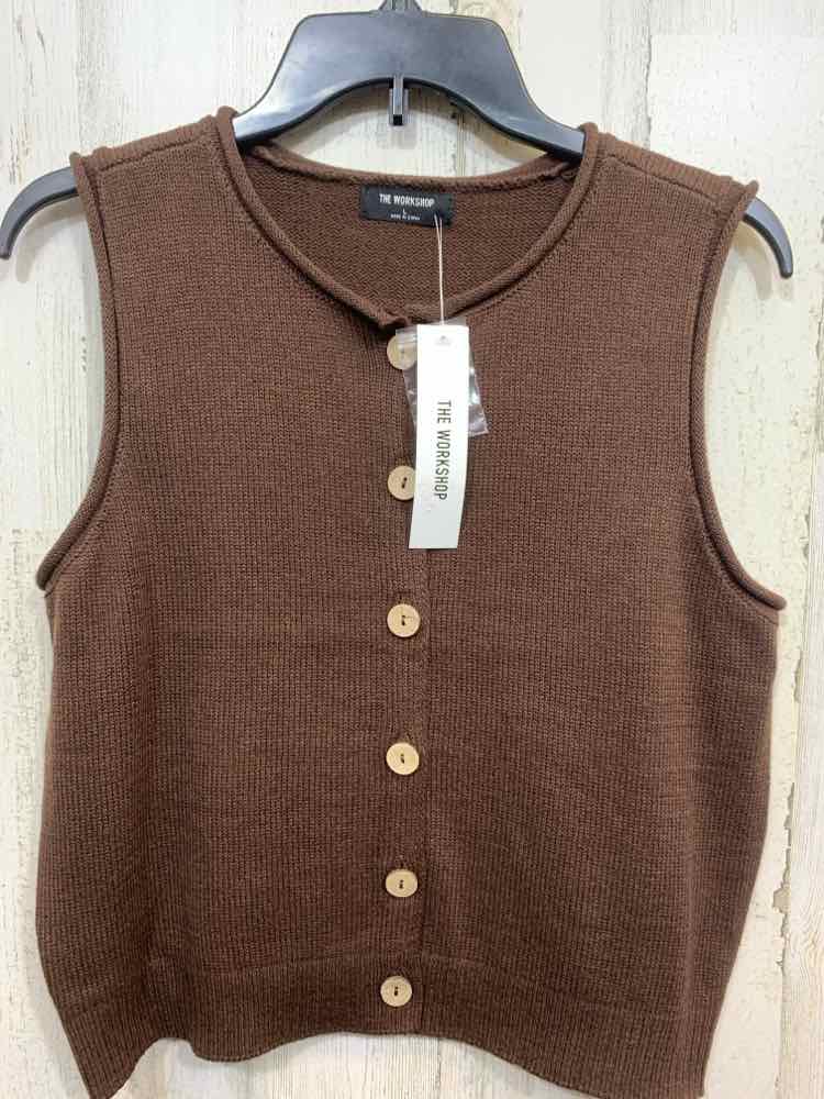 NWT THE WORKSHOP Size L Tops Brown BUTTON UP SWEATER VEST