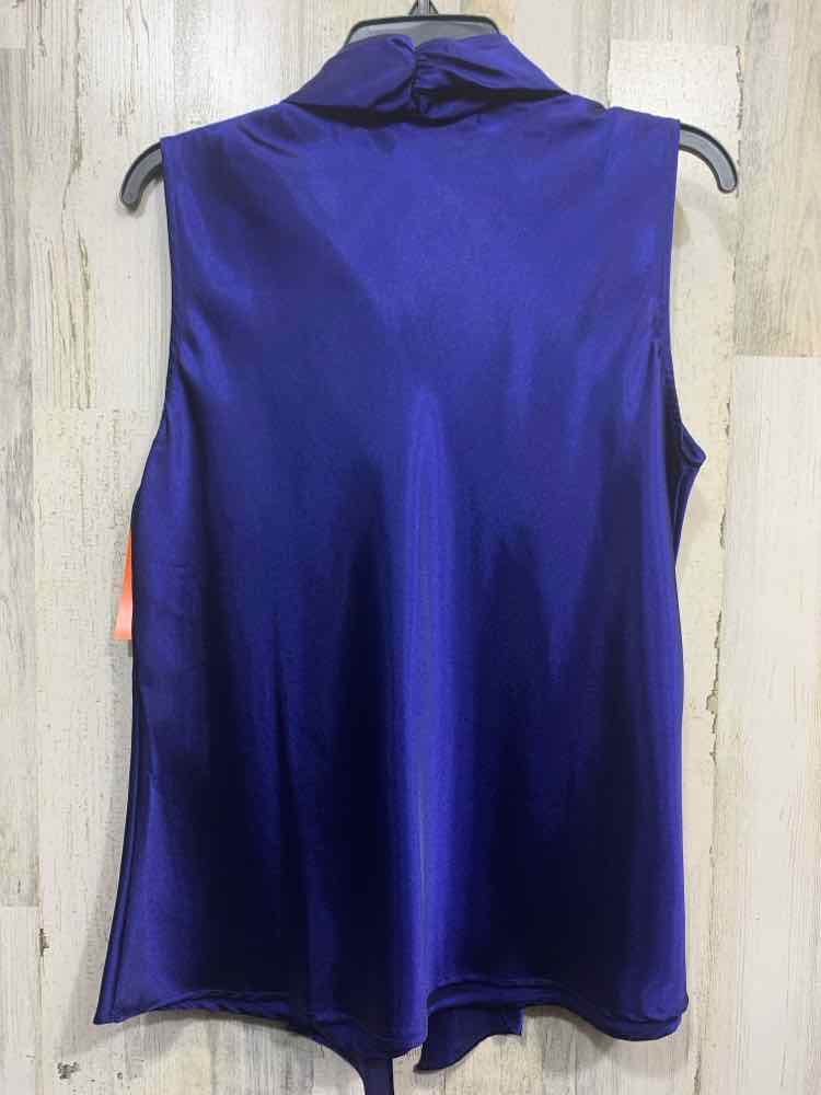NWT KASPER Size L Tops Royal Blue SLEEVELESS/ V NECK FRONT TIE Blouse