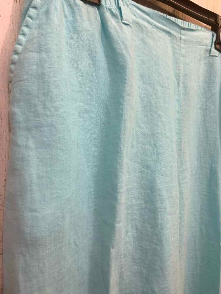 PRE-OWNED Size L FRESH PRODUCE BOTTOMS AQUA Solid ANKLE Pants/AQUA LINEN ANKLE P