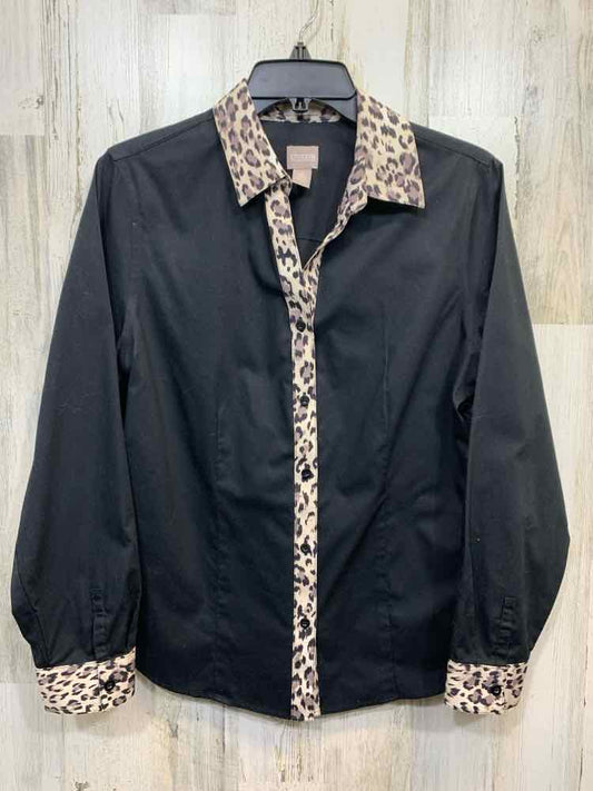 PRE-OWNED CHICOS Tops Size 1 BLACK/BROWN/BIEGE CHEETAH BUTTON UP TOP/BLACK BUTTO