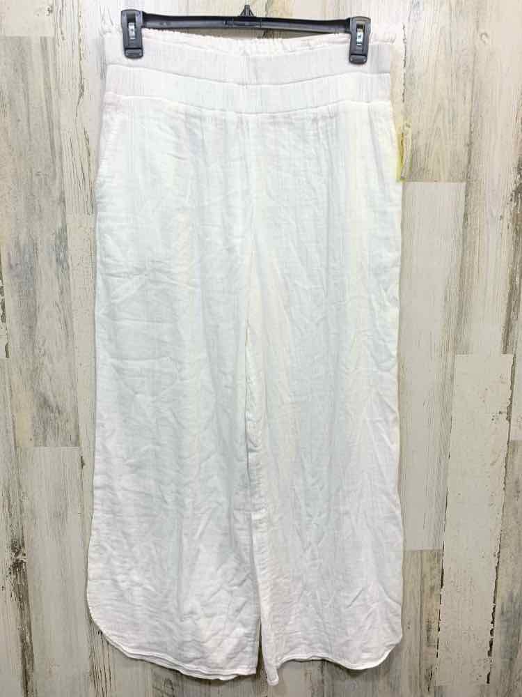 NWT Size L ON THE 34TH BOTTOMS White Solid WIDE LEG Pants/ELASTIC WAISTBAND
