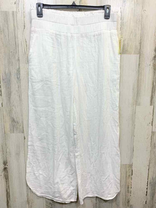 NWT Size L ON THE 34TH BOTTOMS White Solid WIDE LEG Pants/ELASTIC WAISTBAND