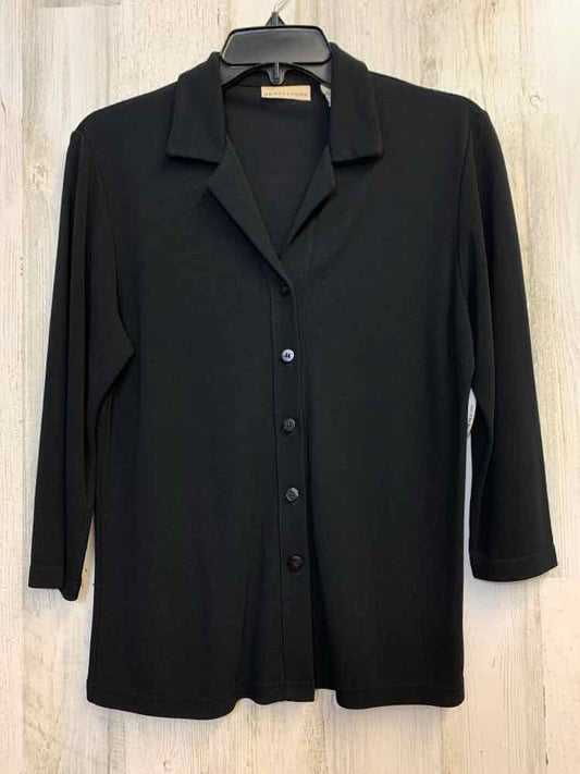 PRE-OWNED APOSTROPHE Tops Size S Black 3/4 SLEEVE BUTTON UP COLLARD TOP