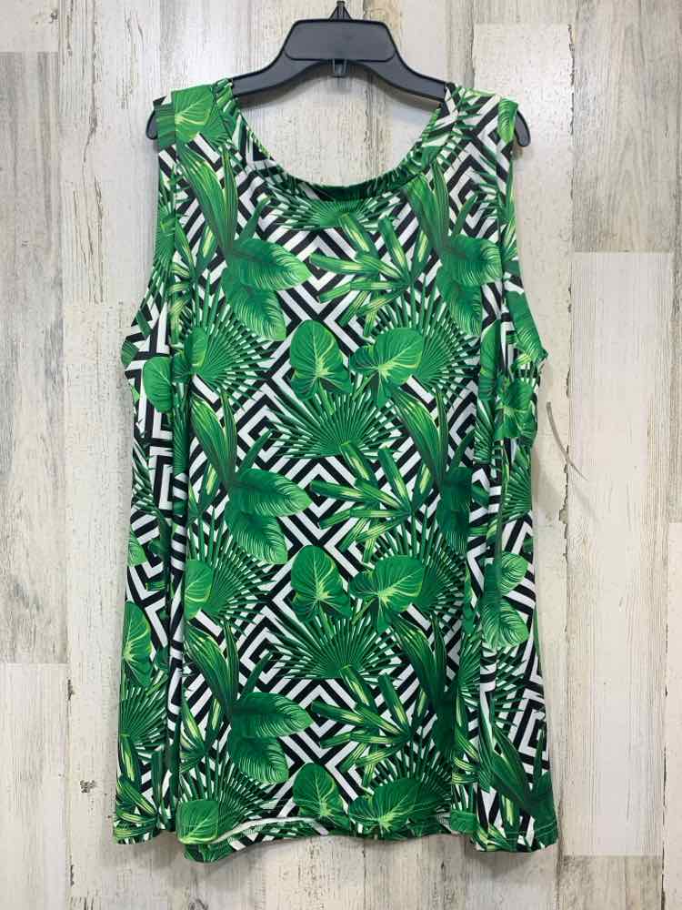 NWT TOP IT OFF Tops Size XL GREEN/WHITE/BLACK TROPICAL 2PC 2 PC Dress/2 PCS: TAN