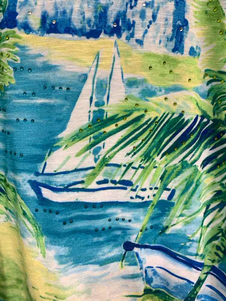 PRE-OWNED ALFRED DUNNER Tops Size L WHT/GRN/BLU 3/4 SLEEVE Blouse