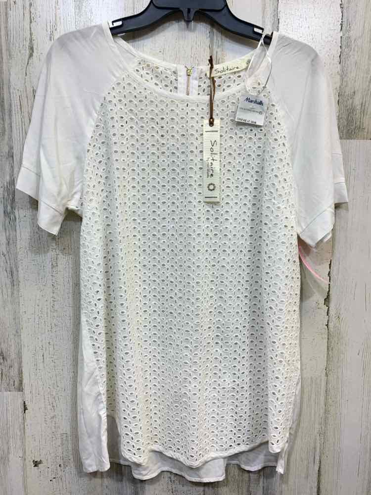 NWT SOLITAIRE Tops Size XL White Eyelet SHORT SLEEVES Blouse