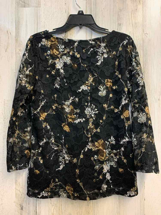 WHITE STAG Tops Size L BLK/TAN/WHT Lace 3/4 LENGTH TOP