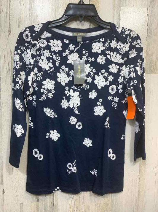 NWT STYLE&CO Tops Size PS NAVY/WHT Floral 3/4 SLEEVE Blouse