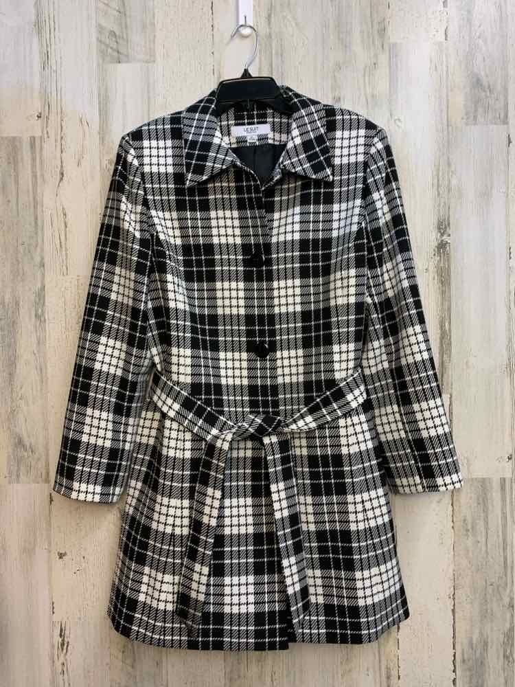 LE SUIT JACKETS / COATS Size 14 BLK/WHT Plaid COAT Coat