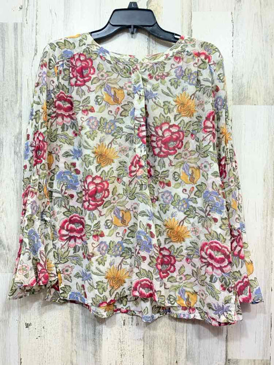 PRE-OWNED LOFT Tops Size M WHT/GRN/YLLW/FUCH/BLU Floral BUTTON UP TOP/THIN LONG