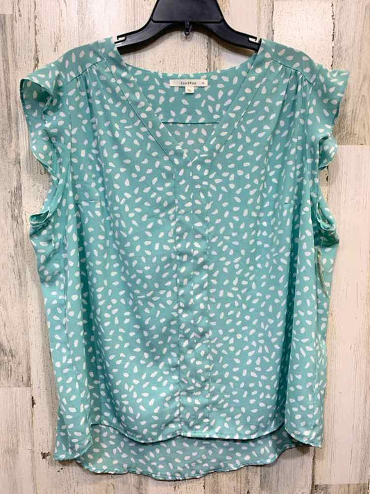 PRE-OWNED FUN2FUN/V-NECK PANEL RUFFLE SLEEVE TANK