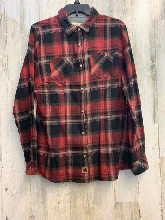 PRE-OWNED EMILY DANIELS Tops Size L RED/GRAY/BLACK Plaid LONG TOP/LONG SLEEVE PL
