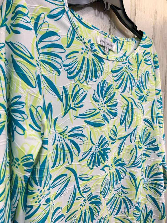 PRE-OWNED EMILY DANIELS Tops Size M GRN/WHT/TEAL Floral 3/4 SLEEVE Blouse
