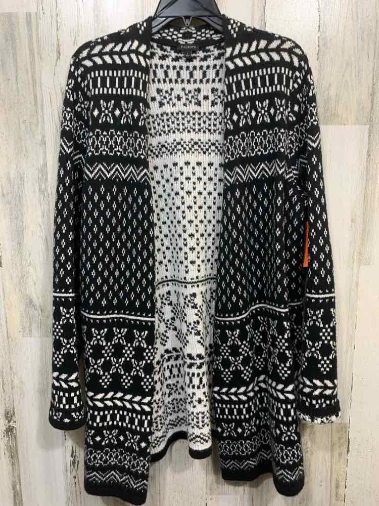 PRE-OWNED TALBOTS Size L Tops BLK/WHT LONG SLEEVES OPEN FRONTSWEATER CARDIGAN