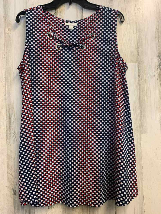 PRE-OWNED CATO Tops Size L RED/WHT/NAVY DOTS SLEEVELESS TOP