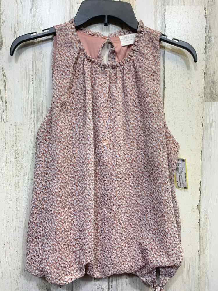 PRE-OWNED SIENNA SKY Tops Size L BLUSH/WHITE Floral HIGH NECK Tank Top/BLUSH/WHI