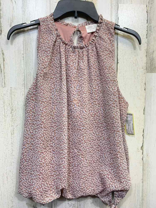 PRE-OWNED SIENNA SKY Tops Size L BLUSH/WHITE Floral HIGH NECK Tank Top/BLUSH/WHI