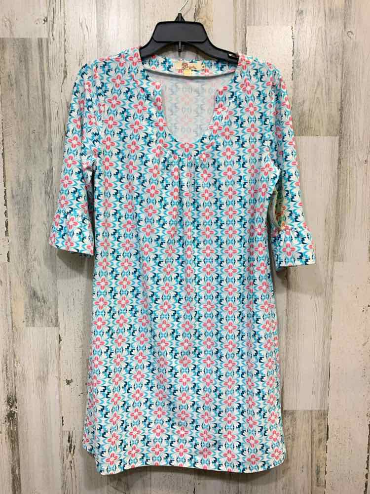 PRE-OWNED ARYEH Dresses and Skirts Size M WHT/PNK/BLU Paisley BELL SLEEVES Dress