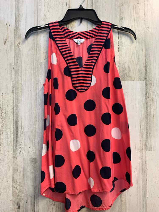 CROWN & IVY Tops Size S PINK/NAVY/WHT DOTS SLEEVELESS TOP