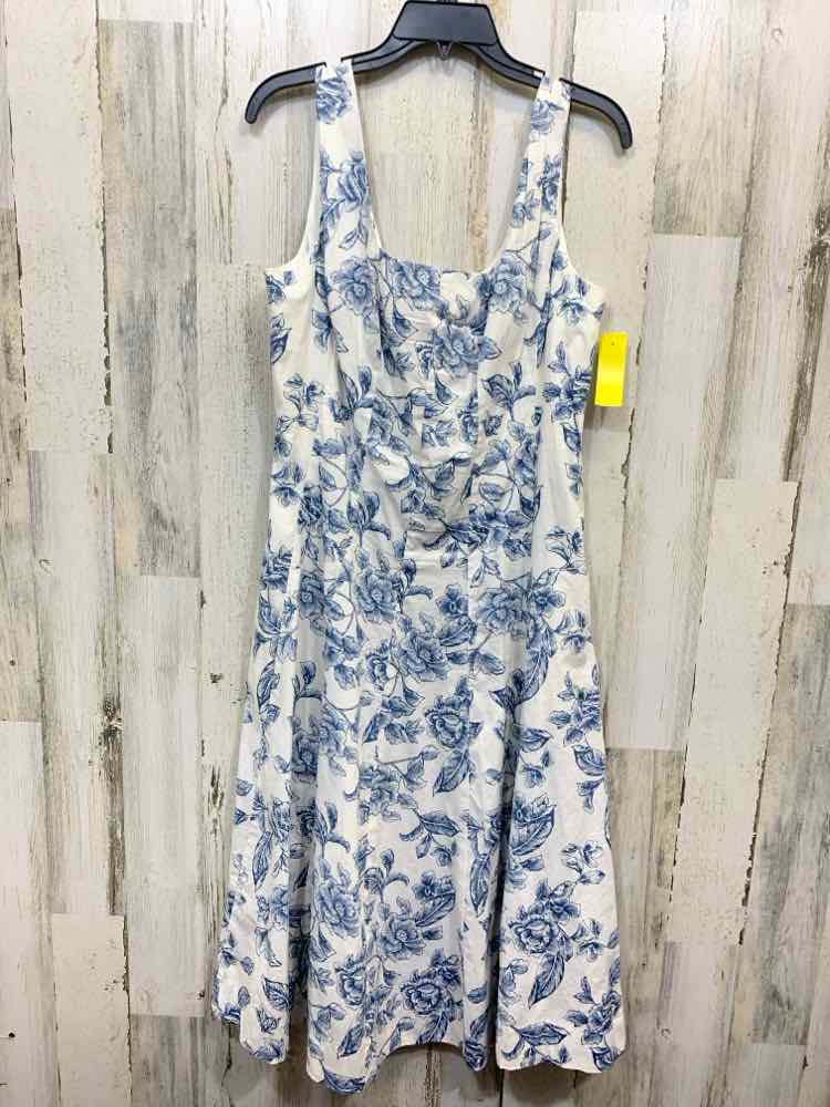 PRE-OWNED JOIE Dresses and Skirts Size 14 WHITE/BLUE Floral A-LINE Dress/WHITE/B