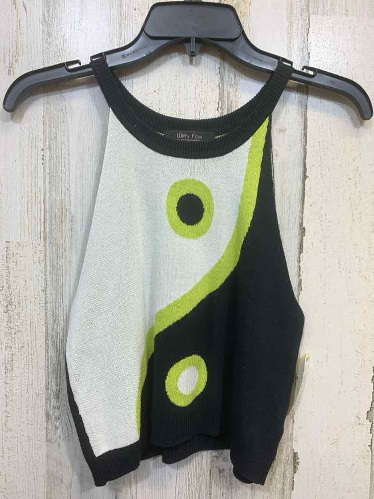 PRE-OWNED WITTY FOX Tops Size M BLACK/WHITE/LIME GREEN YING-YANG Tank Top/HIGH N